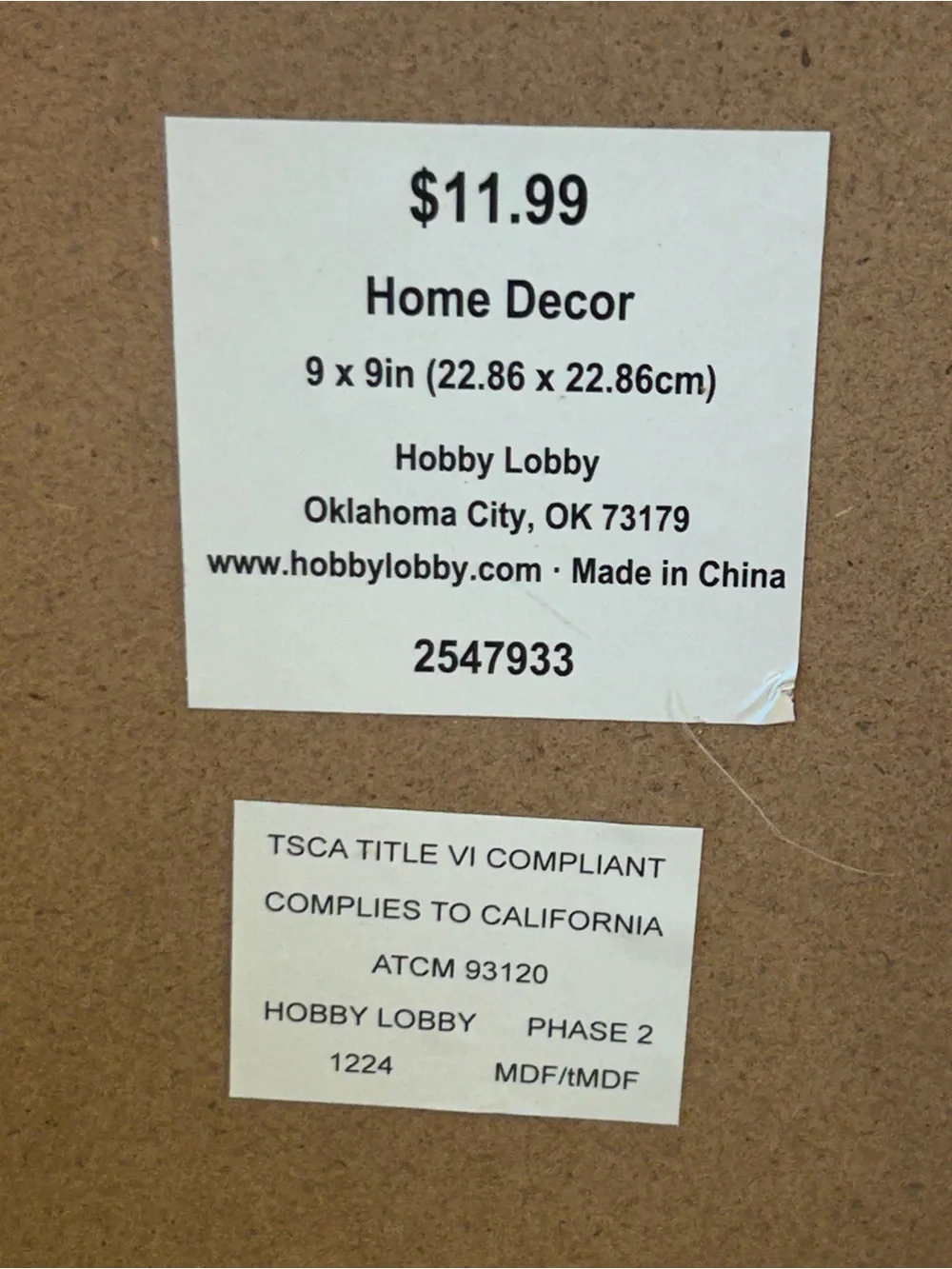 Hobby Lobby Neutral MDF Backed Wall Art Label